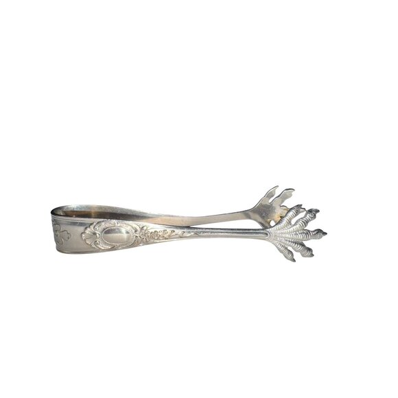Antique Silverplate Ornate Claw Foot Sugar Tongs With Floral Engraving - Picture 3 of 7